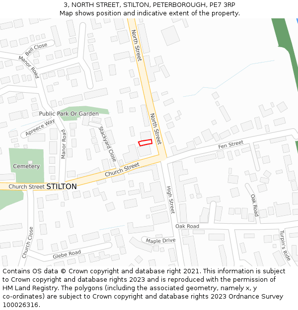 3, NORTH STREET, STILTON, PETERBOROUGH, PE7 3RP: Location map and indicative extent of plot