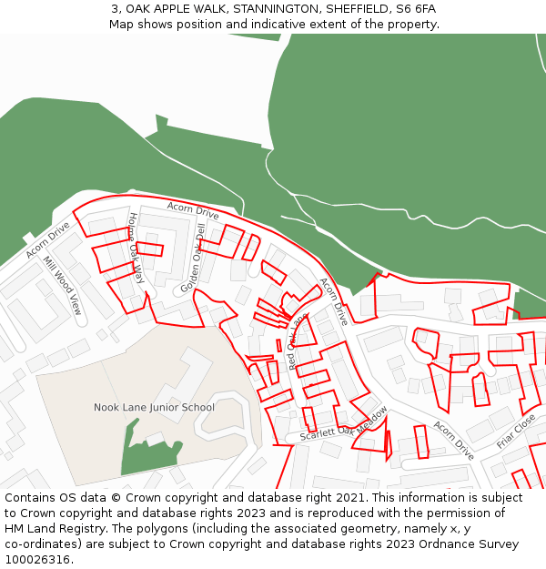 3, OAK APPLE WALK, STANNINGTON, SHEFFIELD, S6 6FA: Location map and indicative extent of plot