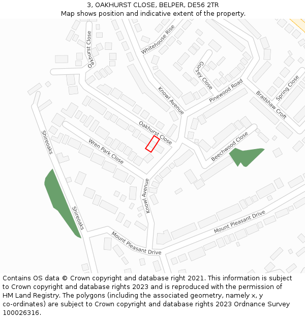 3, OAKHURST CLOSE, BELPER, DE56 2TR: Location map and indicative extent of plot