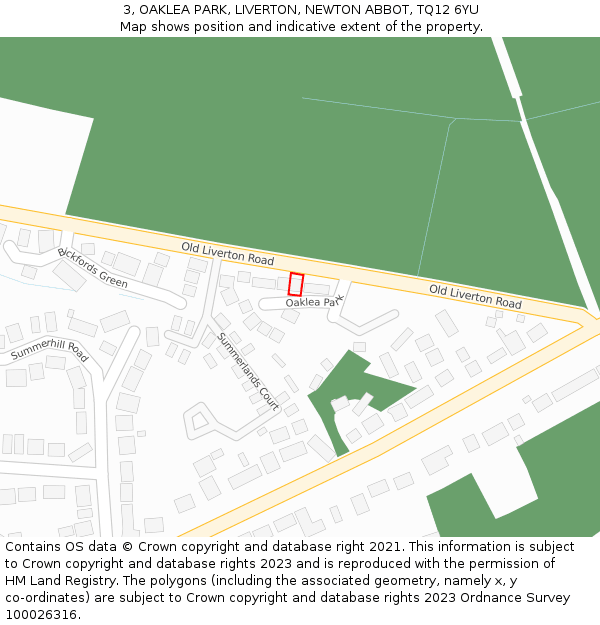 3, OAKLEA PARK, LIVERTON, NEWTON ABBOT, TQ12 6YU: Location map and indicative extent of plot