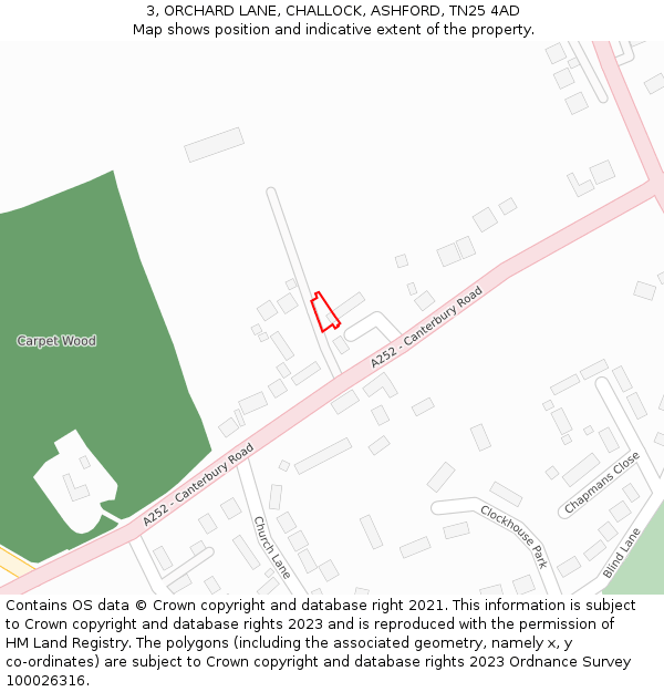 3, ORCHARD LANE, CHALLOCK, ASHFORD, TN25 4AD: Location map and indicative extent of plot