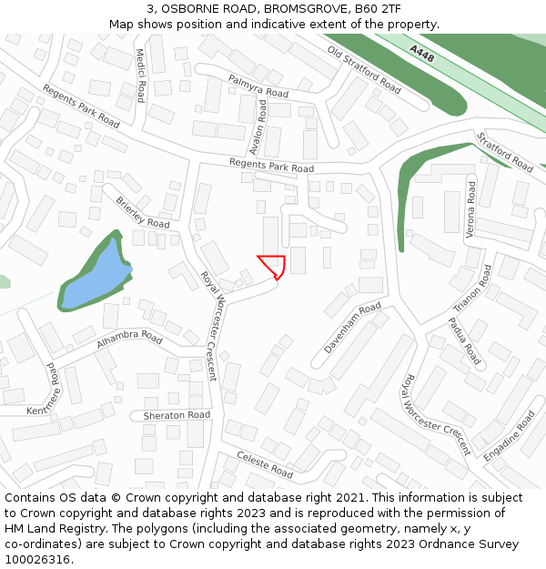 3, OSBORNE ROAD, BROMSGROVE, B60 2TF: Location map and indicative extent of plot