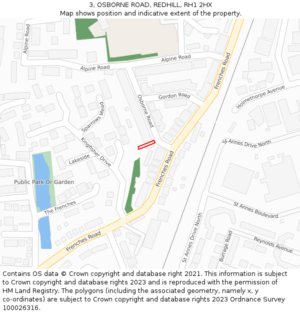 3, OSBORNE ROAD, REDHILL, RH1 2HX: Location map and indicative extent of plot