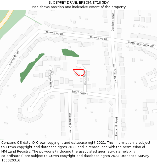 3, OSPREY DRIVE, EPSOM, KT18 5DY: Location map and indicative extent of plot