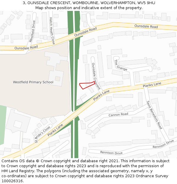 3, OUNSDALE CRESCENT, WOMBOURNE, WOLVERHAMPTON, WV5 9HU: Location map and indicative extent of plot