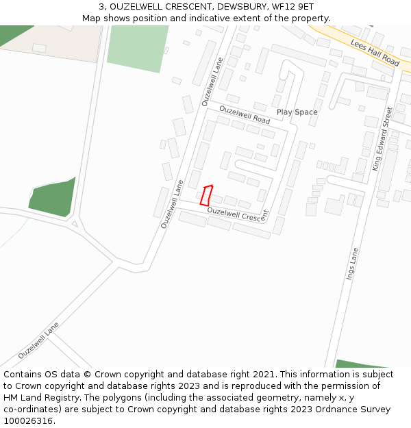 3, OUZELWELL CRESCENT, DEWSBURY, WF12 9ET: Location map and indicative extent of plot