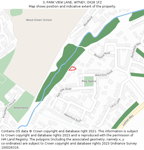 3, PARK VIEW LANE, WITNEY, OX28 1FZ: Location map and indicative extent of plot