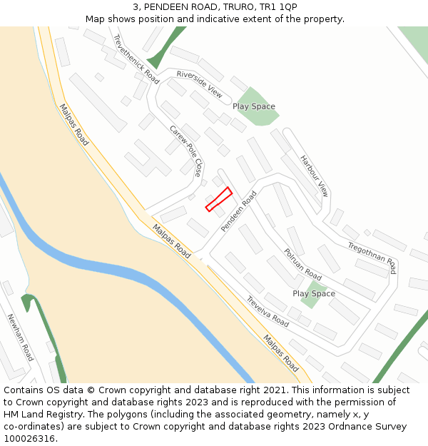 3, PENDEEN ROAD, TRURO, TR1 1QP: Location map and indicative extent of plot