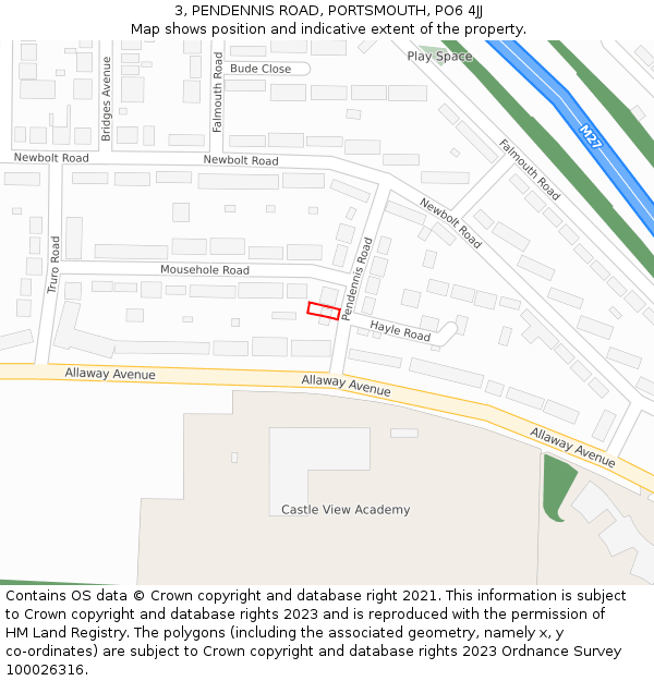 3, PENDENNIS ROAD, PORTSMOUTH, PO6 4JJ: Location map and indicative extent of plot