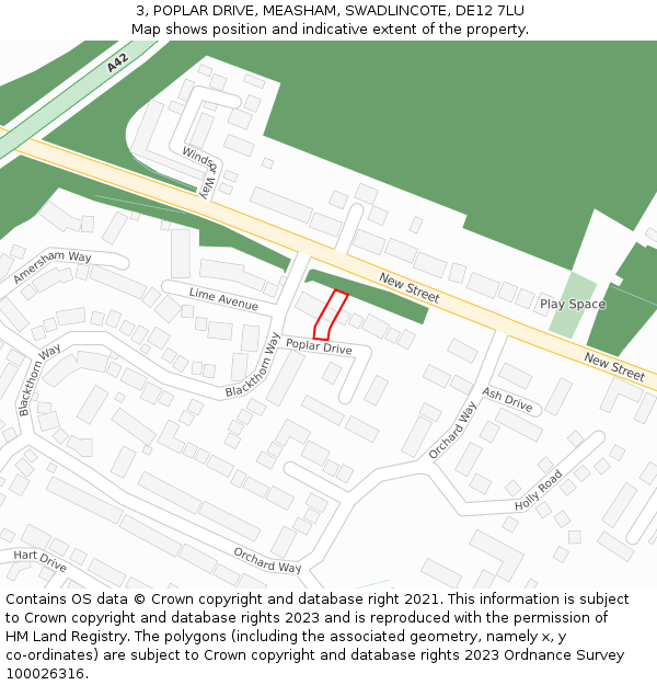 3, POPLAR DRIVE, MEASHAM, SWADLINCOTE, DE12 7LU: Location map and indicative extent of plot