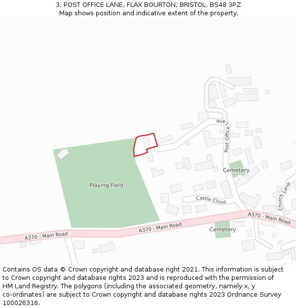 3, POST OFFICE LANE, FLAX BOURTON, BRISTOL, BS48 3PZ: Location map and indicative extent of plot