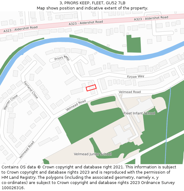 3, PRIORS KEEP, FLEET, GU52 7LB: Location map and indicative extent of plot