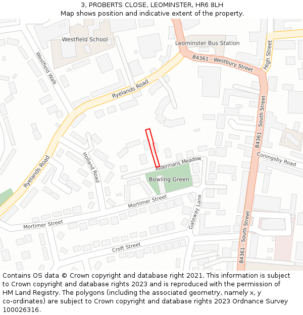 3, PROBERTS CLOSE, LEOMINSTER, HR6 8LH: Location map and indicative extent of plot