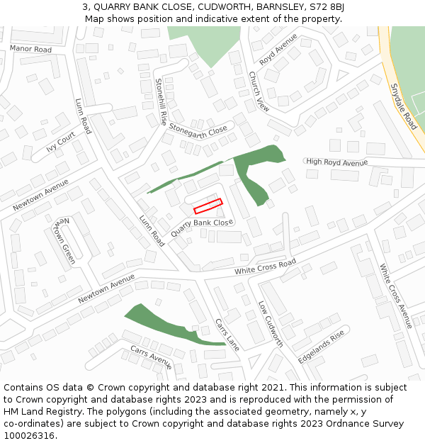 3, QUARRY BANK CLOSE, CUDWORTH, BARNSLEY, S72 8BJ: Location map and indicative extent of plot