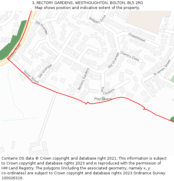 3, RECTORY GARDENS, WESTHOUGHTON, BOLTON, BL5 2RG: Location map and indicative extent of plot