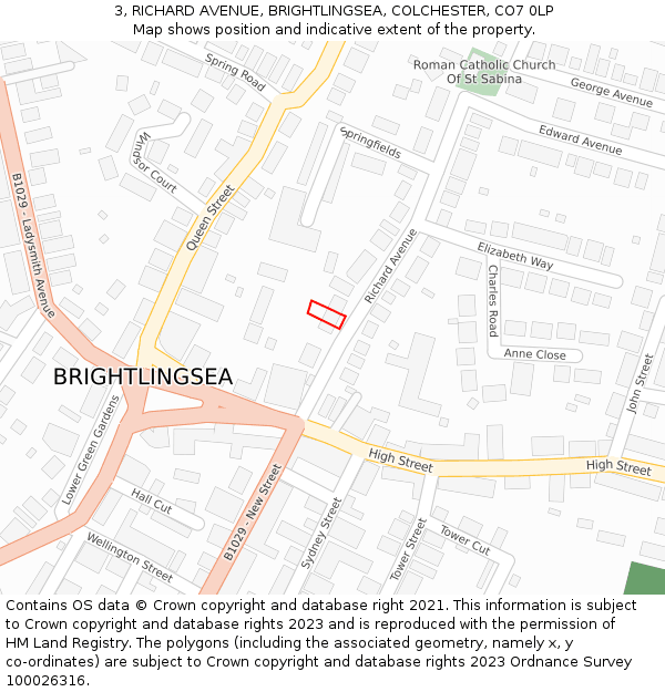 3, RICHARD AVENUE, BRIGHTLINGSEA, COLCHESTER, CO7 0LP: Location map and indicative extent of plot