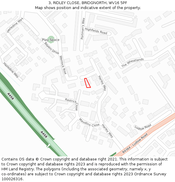 3, RIDLEY CLOSE, BRIDGNORTH, WV16 5PF: Location map and indicative extent of plot