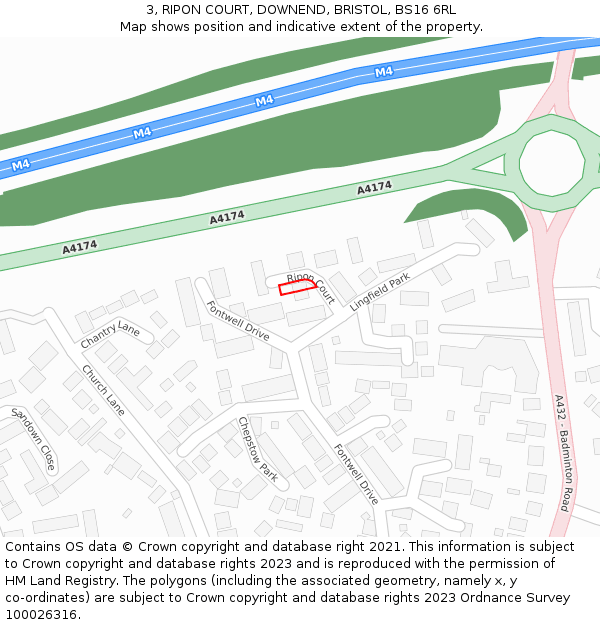 3, RIPON COURT, DOWNEND, BRISTOL, BS16 6RL: Location map and indicative extent of plot