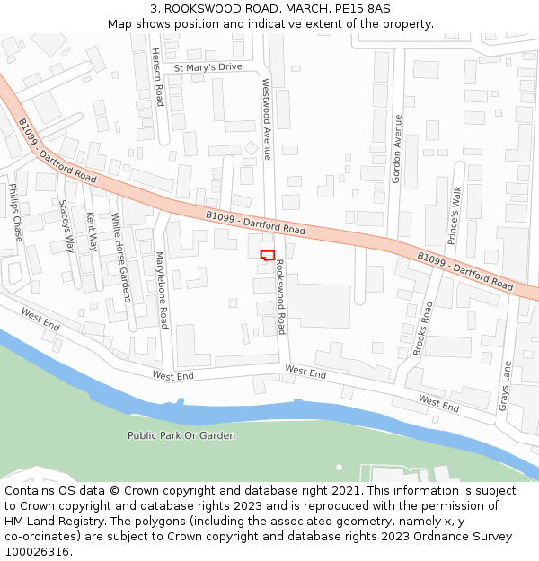 3, ROOKSWOOD ROAD, MARCH, PE15 8AS: Location map and indicative extent of plot