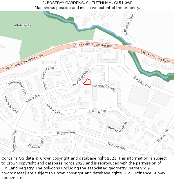 3, ROSEBAY GARDENS, CHELTENHAM, GL51 0WP: Location map and indicative extent of plot