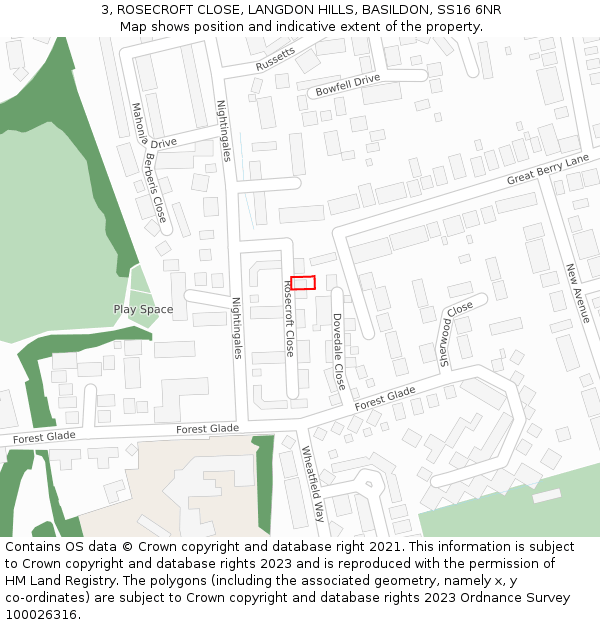 3, ROSECROFT CLOSE, LANGDON HILLS, BASILDON, SS16 6NR: Location map and indicative extent of plot