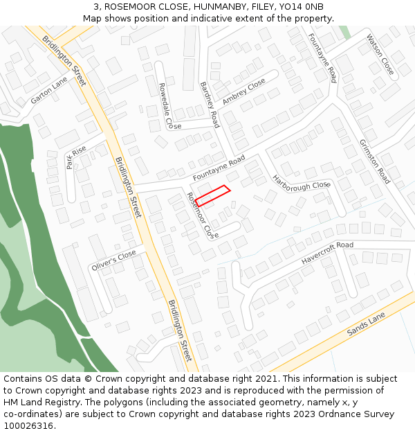 3, ROSEMOOR CLOSE, HUNMANBY, FILEY, YO14 0NB: Location map and indicative extent of plot