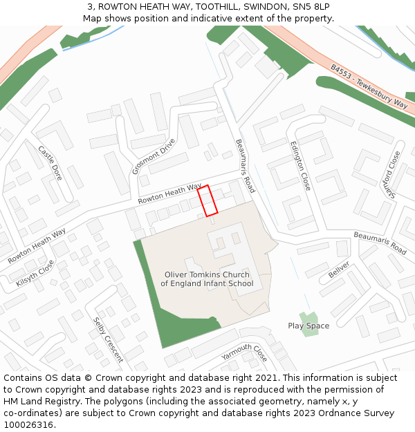 3, ROWTON HEATH WAY, TOOTHILL, SWINDON, SN5 8LP: Location map and indicative extent of plot