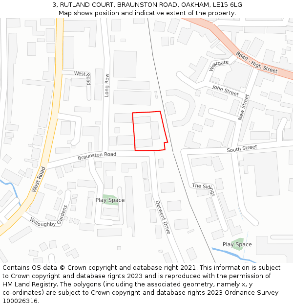 3, RUTLAND COURT, BRAUNSTON ROAD, OAKHAM, LE15 6LG: Location map and indicative extent of plot