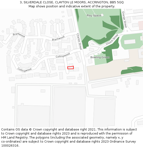 3, SILVERDALE CLOSE, CLAYTON LE MOORS, ACCRINGTON, BB5 5GQ: Location map and indicative extent of plot