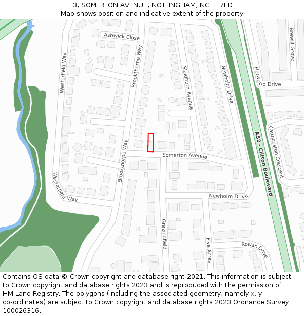 3, SOMERTON AVENUE, NOTTINGHAM, NG11 7FD: Location map and indicative extent of plot