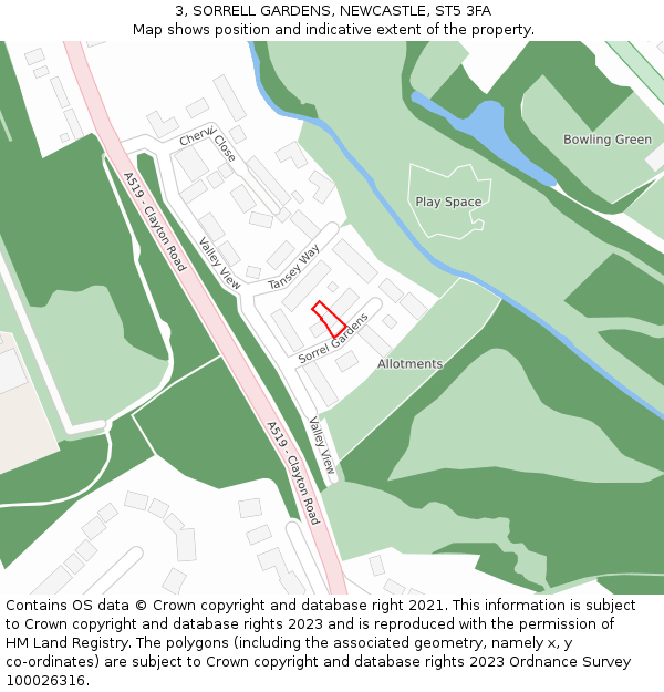 3, SORRELL GARDENS, NEWCASTLE, ST5 3FA: Location map and indicative extent of plot