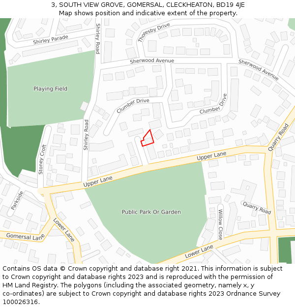 3, SOUTH VIEW GROVE, GOMERSAL, CLECKHEATON, BD19 4JE: Location map and indicative extent of plot