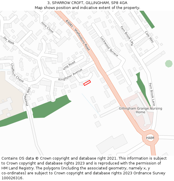 3, SPARROW CROFT, GILLINGHAM, SP8 4GA: Location map and indicative extent of plot