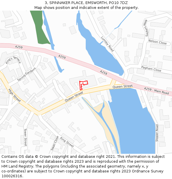 3, SPINNAKER PLACE, EMSWORTH, PO10 7DZ: Location map and indicative extent of plot