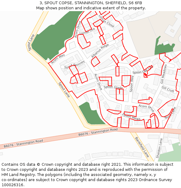 3, SPOUT COPSE, STANNINGTON, SHEFFIELD, S6 6FB: Location map and indicative extent of plot