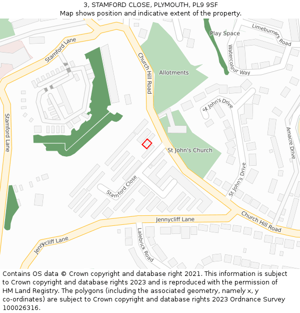 3, STAMFORD CLOSE, PLYMOUTH, PL9 9SF: Location map and indicative extent of plot