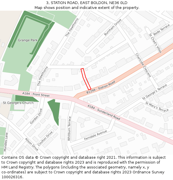 3, STATION ROAD, EAST BOLDON, NE36 0LD: Location map and indicative extent of plot