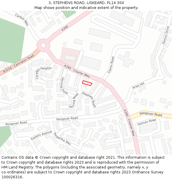 3, STEPHENS ROAD, LISKEARD, PL14 3SX: Location map and indicative extent of plot