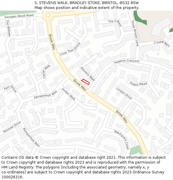 3, STEVENS WALK, BRADLEY STOKE, BRISTOL, BS32 8SW: Location map and indicative extent of plot