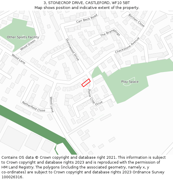 3, STONECROP DRIVE, CASTLEFORD, WF10 5BT: Location map and indicative extent of plot