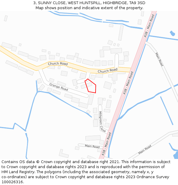 3, SUNNY CLOSE, WEST HUNTSPILL, HIGHBRIDGE, TA9 3SD: Location map and indicative extent of plot