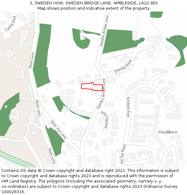 3, SWEDEN HOW, SWEDEN BRIDGE LANE, AMBLESIDE, LA22 9EX: Location map and indicative extent of plot