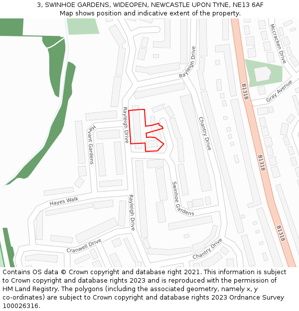 3, SWINHOE GARDENS, WIDEOPEN, NEWCASTLE UPON TYNE, NE13 6AF: Location map and indicative extent of plot