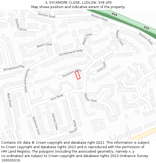 3, SYCAMORE CLOSE, LUDLOW, SY8 2PE: Location map and indicative extent of plot