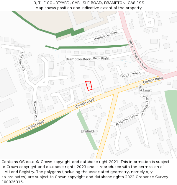 3, THE COURTYARD, CARLISLE ROAD, BRAMPTON, CA8 1SS: Location map and indicative extent of plot