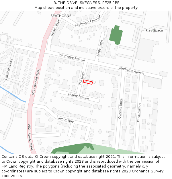 3, THE DRIVE, SKEGNESS, PE25 1RF: Location map and indicative extent of plot