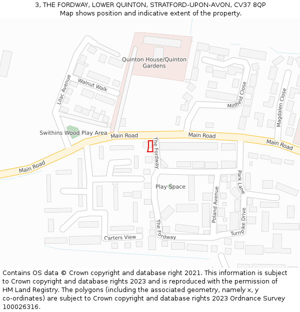 3, THE FORDWAY, LOWER QUINTON, STRATFORD-UPON-AVON, CV37 8QP: Location map and indicative extent of plot