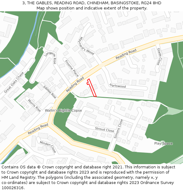 3, THE GABLES, READING ROAD, CHINEHAM, BASINGSTOKE, RG24 8HD: Location map and indicative extent of plot