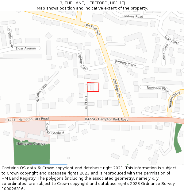 3, THE LANE, HEREFORD, HR1 1TJ: Location map and indicative extent of plot