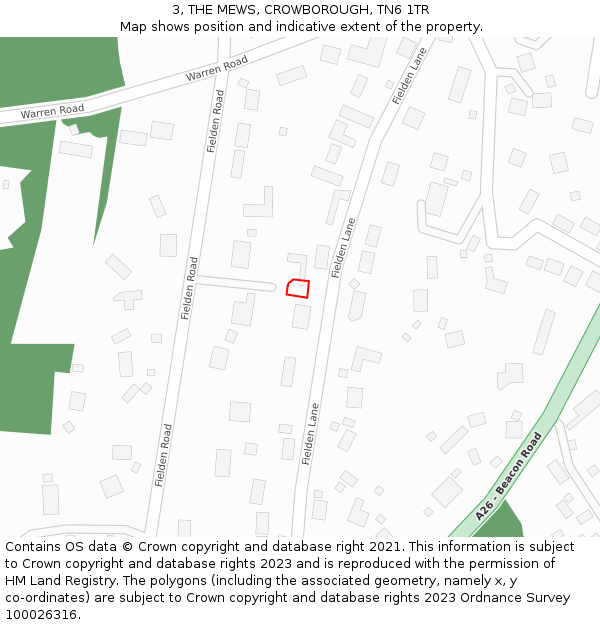 3, THE MEWS, CROWBOROUGH, TN6 1TR: Location map and indicative extent of plot